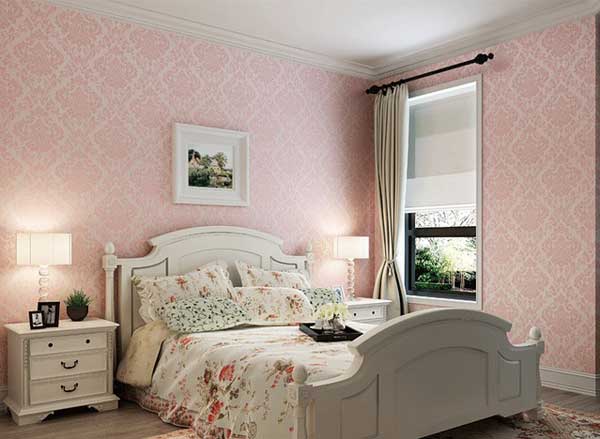 卧室粉色墙纸效果图案例